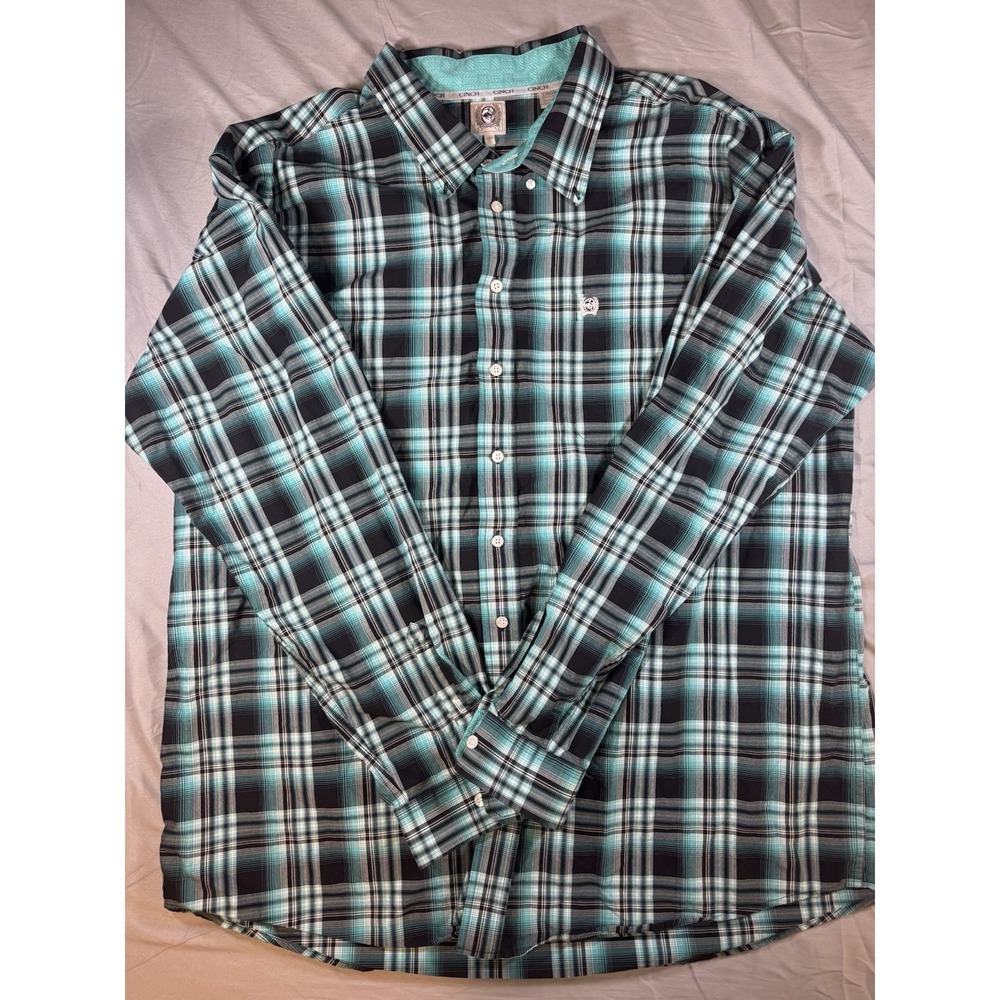 Cinch Men's Black & Blue Plaid Long Sleeve Button Up Shirt Size 3XL